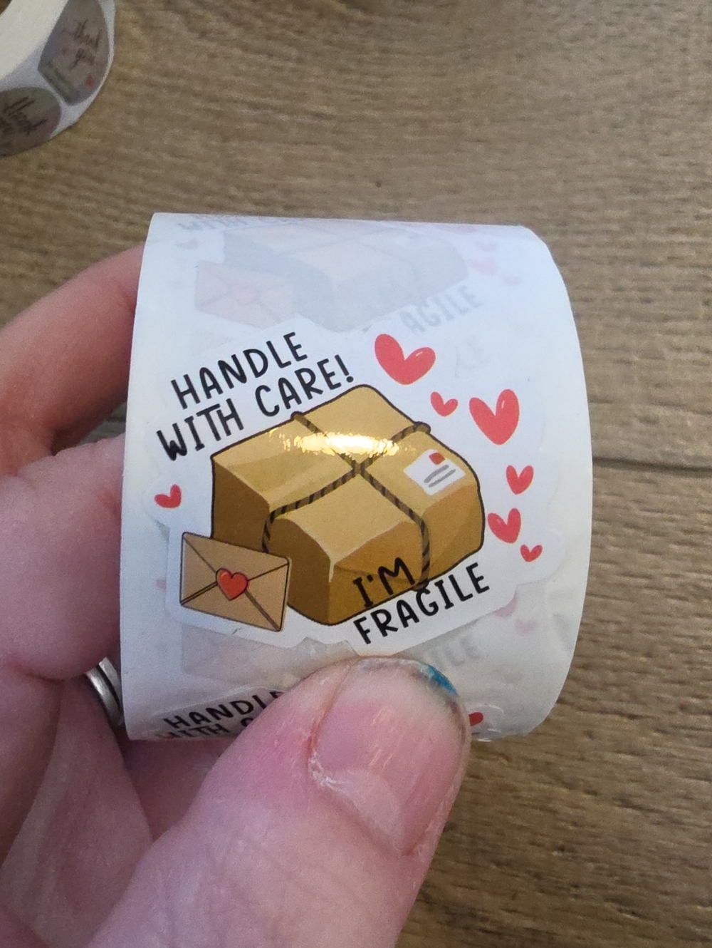 Handle With Care Fragile Stickers - Cute Heart Package Labels (Brown)